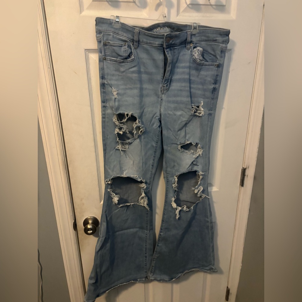 American Eagle Outfitters Light Blue Distressed Flare Jeans